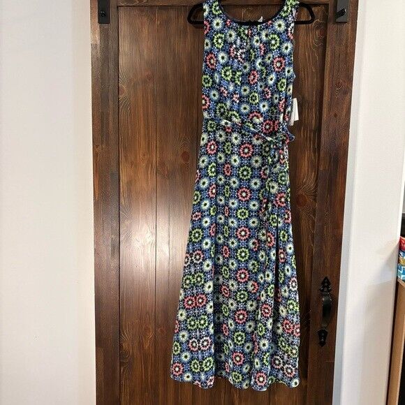 NY Collection XLP Petite Sleeveless Belted Black & Neon Chiffon Maxi Dress NWT