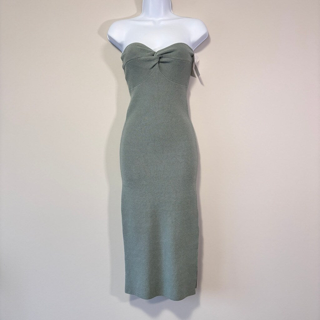 Bar III Women's Size Medium Strapless Twist-Detail Green Midi Sweater Dress NWT