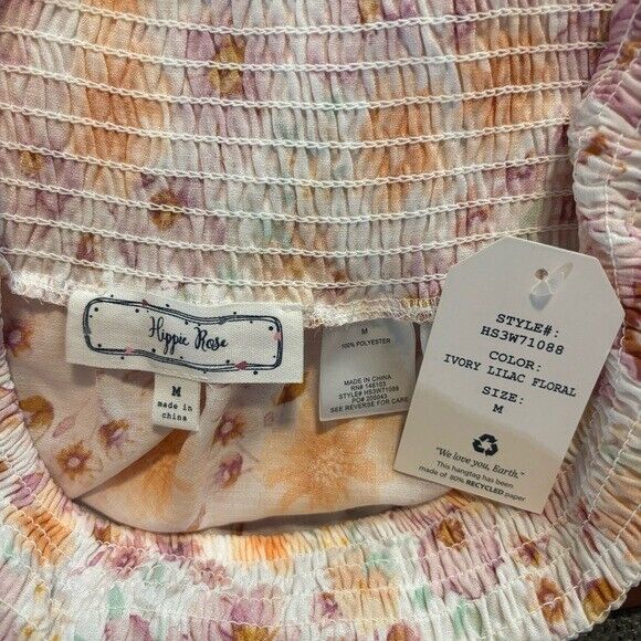 Hippie Rose Juniors' M Printed Floral Pink & Orange Smocked-Waist Mini Skirt NWT