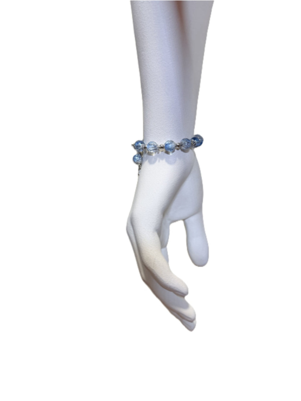 Pretty Blue and White Crackle Bead and Butterfly Charm Stretchy Bracelet NWT