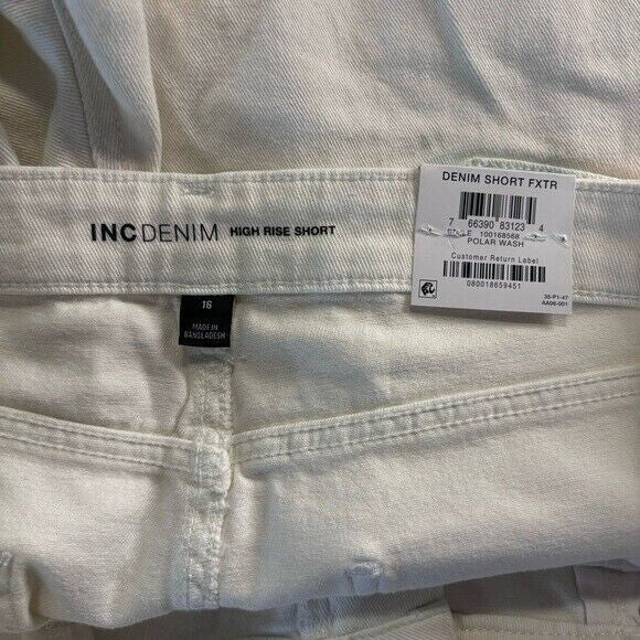 INC International Concepts Women's White High-Rise Cuffed Denim Shorts NWT
