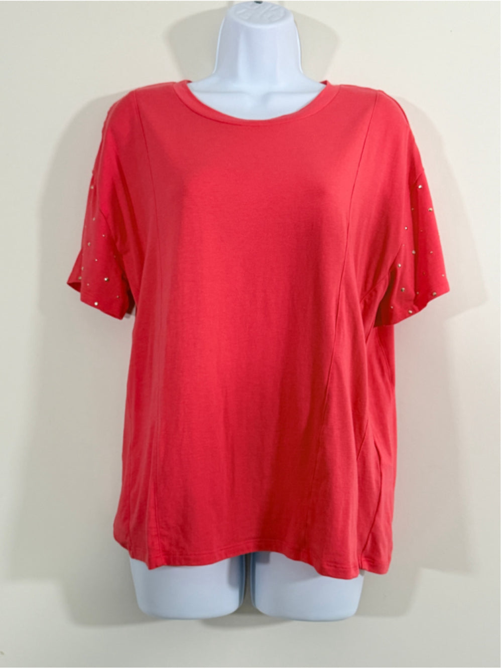 DKNY Size Medium Coral Stud Sleeve Tee Top Short-Sleeved T-Shirt NWT