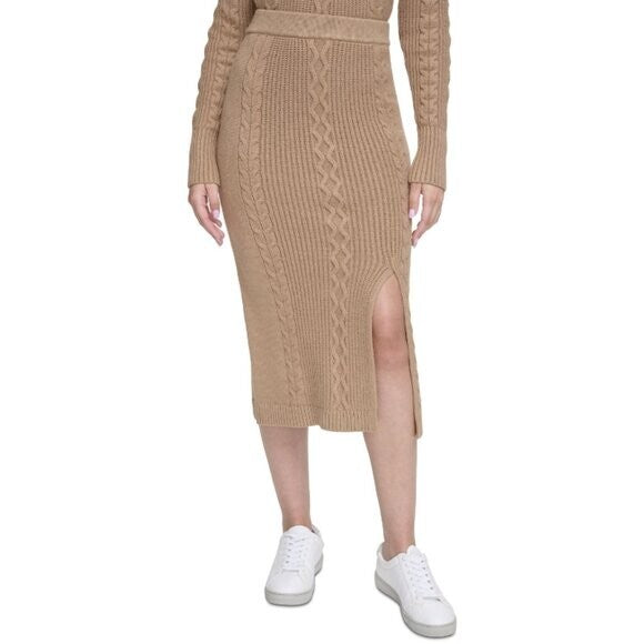 Calvin Klein Jeans Beige Women's Size Small Cable-Knit Pull-On Midi Skirt NWOT