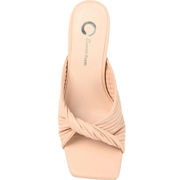 Journee Collection Women's 9 Beige Pleated Low-Heeled Dress Sandals / Shoes NIB
