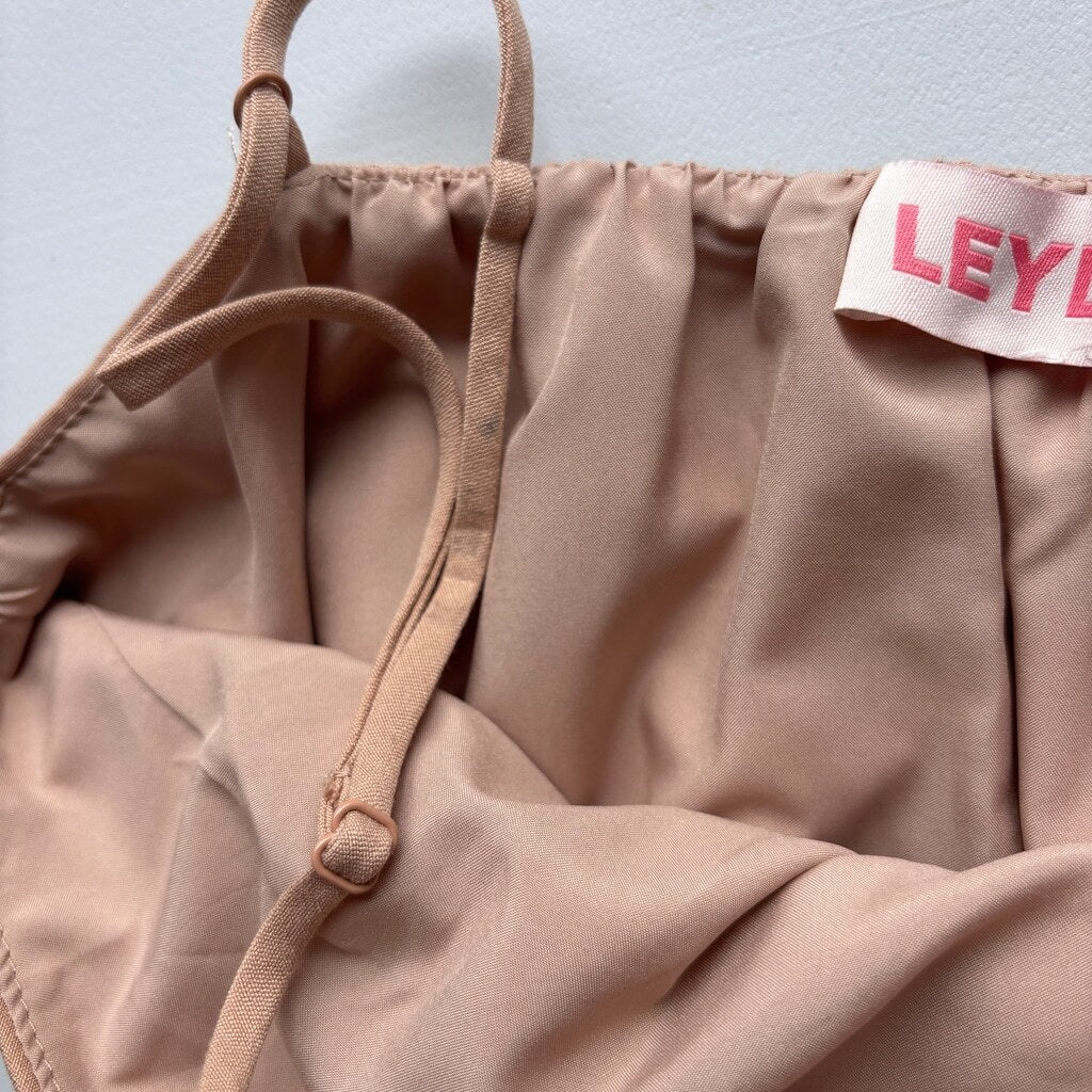 LEYDEN Women's Small Linen Beige / Tan Gathered Cami Crop Top NWT