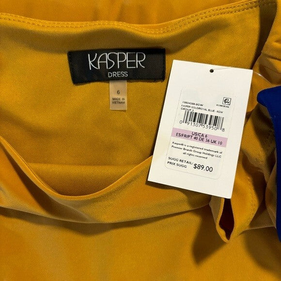 Kasper Womens Plus Knit Colorblock Gold and Blue Sheath Dress NWT