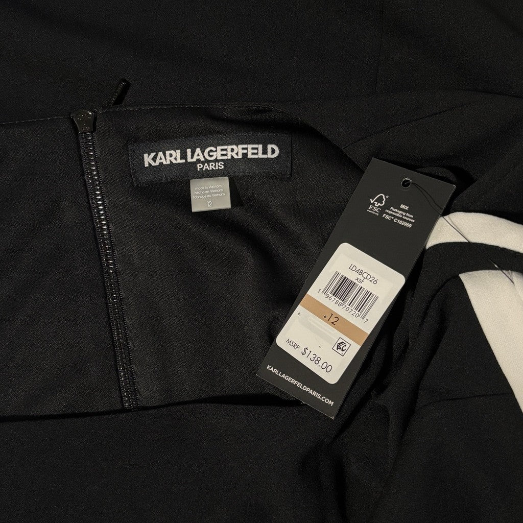 Karl Lagerfeld Paris Size 12 Black & White Bow Trim Crepe Shift Dress NWT