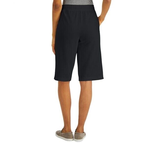 Karen Scott Skimmer Black Drawstring Knit Stretchy Knee-Length Shorts NWT