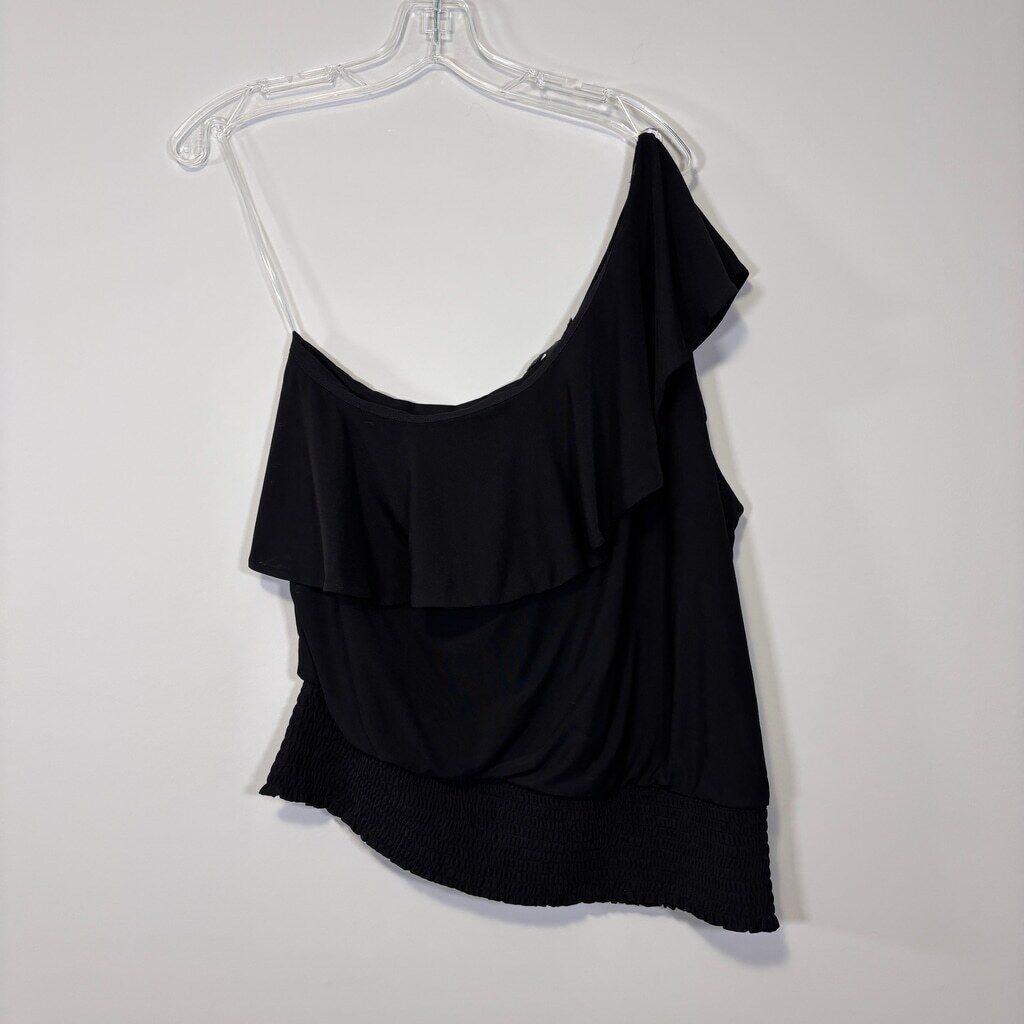 INC International Concepts Women's XL Black Ruffled One-Shoulder Smocked Top NWT