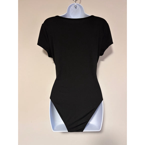 SHEIN Women's Size Large Black Square Neck Short Sleeve Bodysuit NWT