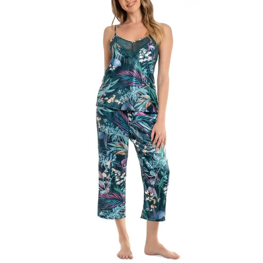 Linea Donatella Women's Turquoise 2-Pc. Cropped Satin Pajamas Set NWT