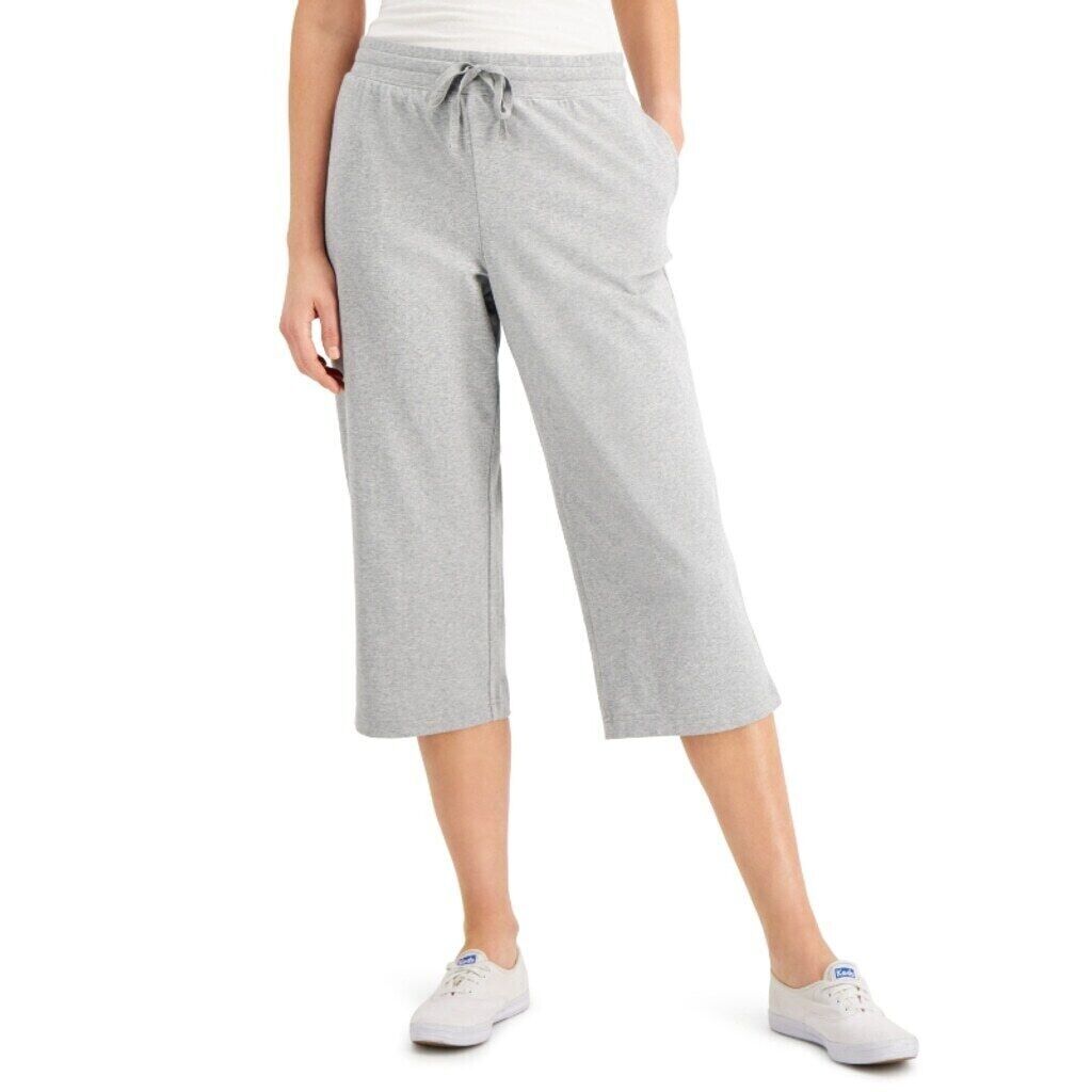 Karen Scott Women's Light Grey Knit Capri Pull On Pants / Joggers NWT
