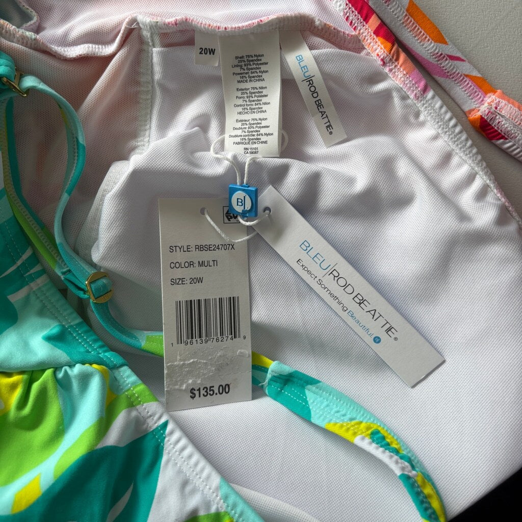 Bleu by Rod Beattie Women's Plus Size Multicolor Surplice Tied Swimsuit NWT