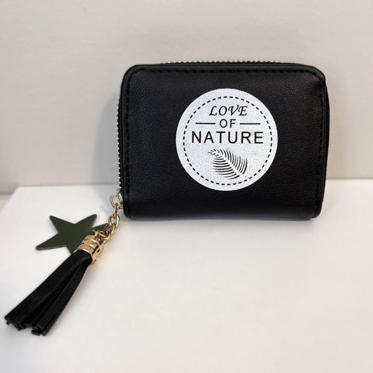 "Love of Nature" Graphic Black Full Zipper Coin-Purse / Mini Wallet NWT