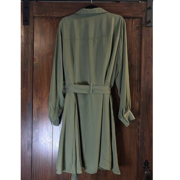 On 34th Plus Size Green Long-Sleeve Belted Shirtdress NWT
