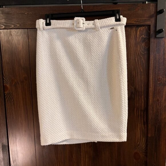 DKNY Women's Size 10 White Tweed Belted Pencil Skirt, Fully Lined NWOT