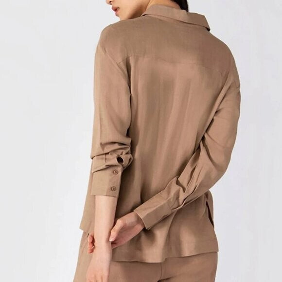 Black Tape Women's Size Large Beige / Tan Button-Down Blouse / Shirt NWT