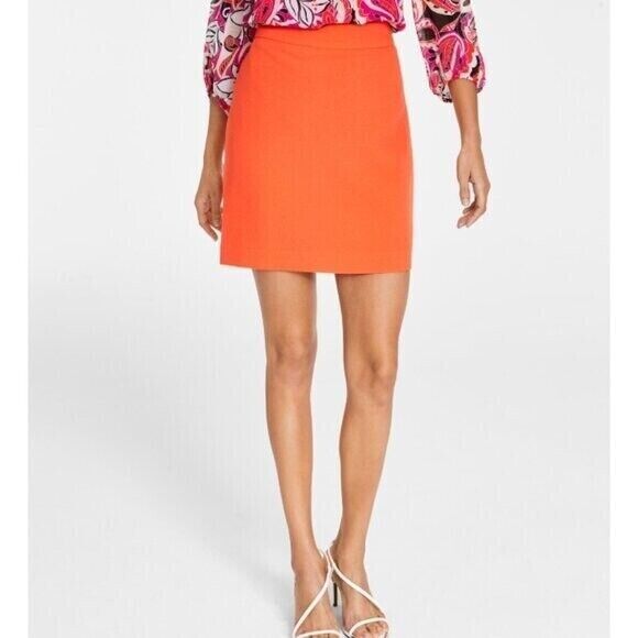 Bar III Women's Textured Crepe Orange Pencil Skirt NWT