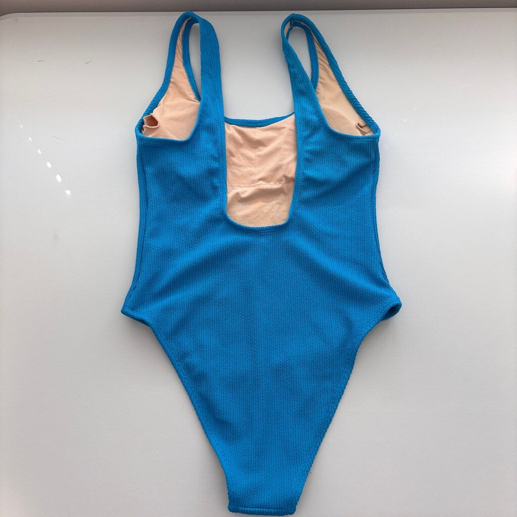 Cotton On Women's Blue Low Back One Piece Swimsuit, Cheeky Fit NWT