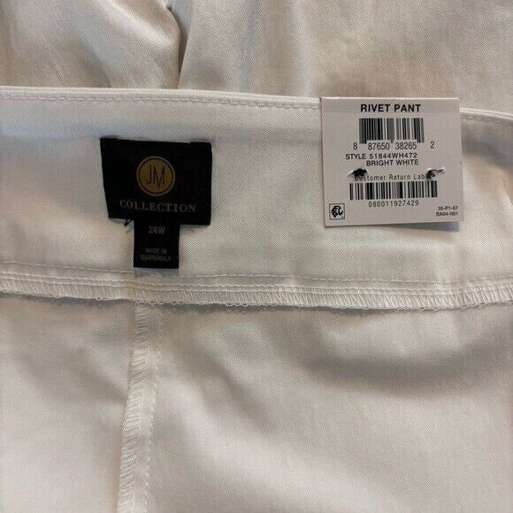 JM Collection Plus Size White Stretchy Tummy Control Pull-On Slim-Leg Pants NWT