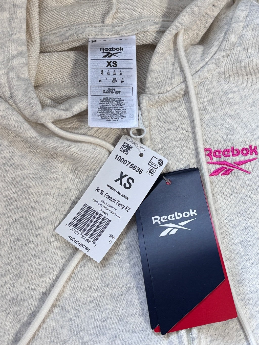 Reebok Size Extra Small French Terry Zip-Up Hoodie Heather Gray w/ Logo NWT