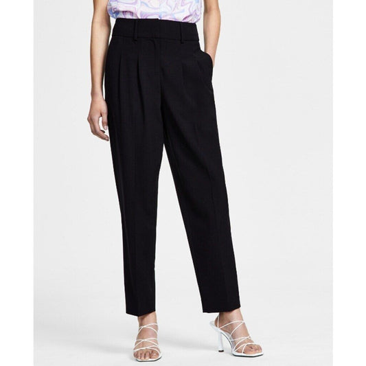 Bar III Women's Bi-Stretch Pleated Straight-Leg Black Ankle Dress Pants NWT