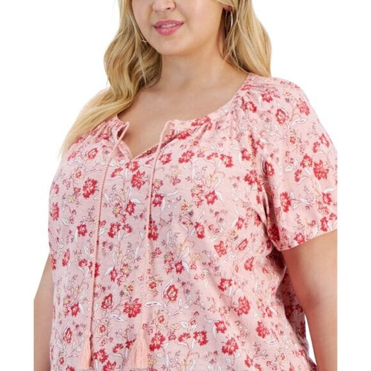 Style & Co. Plus Size 2X Pink Floral Print Split-Neck Top / T-Shirt NWT