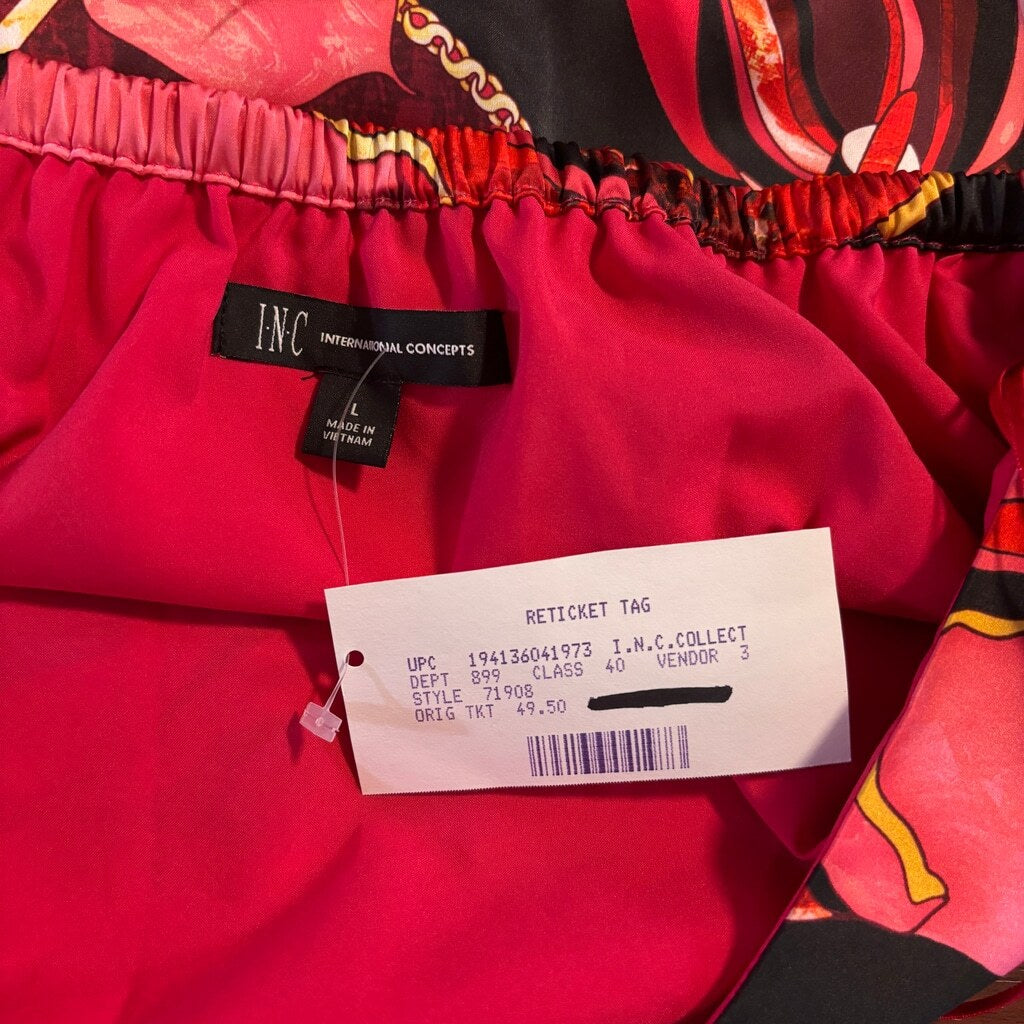 I.N.C. International Concepts L Printed Hardware-Detail Halter-Neck Top NWT