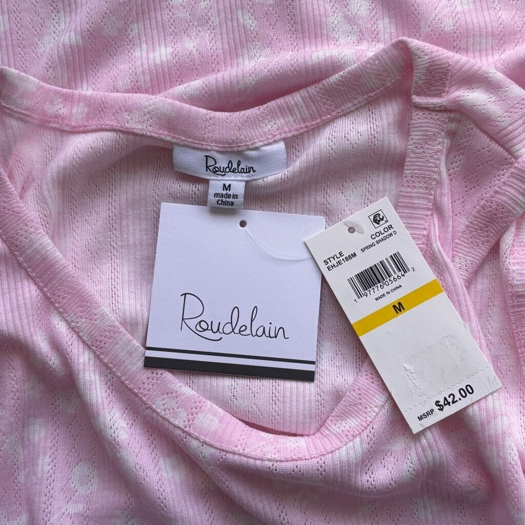 Roudelain Women's 2PC Pink & White Tank & Shorts Comfy Soft  Pajama Set NWT