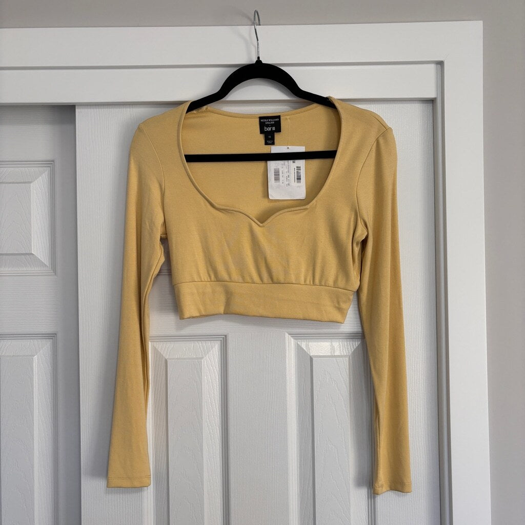 Bar III x Nicole Williams English Women's XS Yellow Cropped Long-Sleeve Top NWT