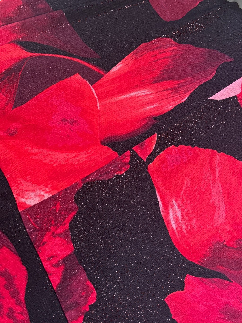 Kasper Plus Size 3X Red & Black Sparkly Floral Midi Dress NWT