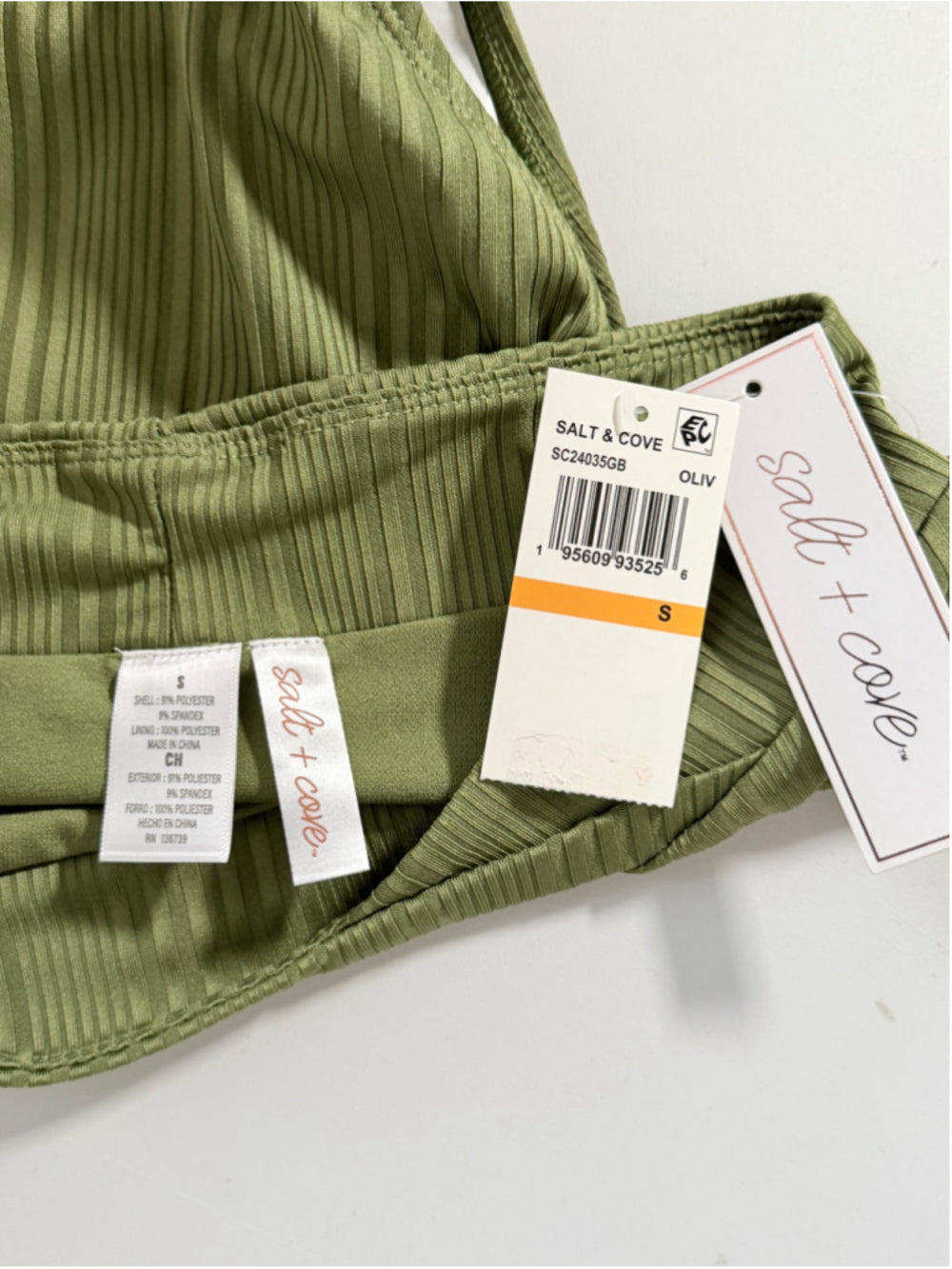 Salt + Cove Size Small Olive Green V-Waist Ribbed Bikini Bottoms NWT