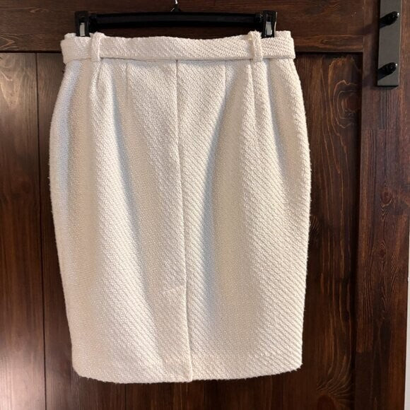 DKNY Women's Size 10 White Tweed Belted Pencil Skirt, Fully Lined NWOT