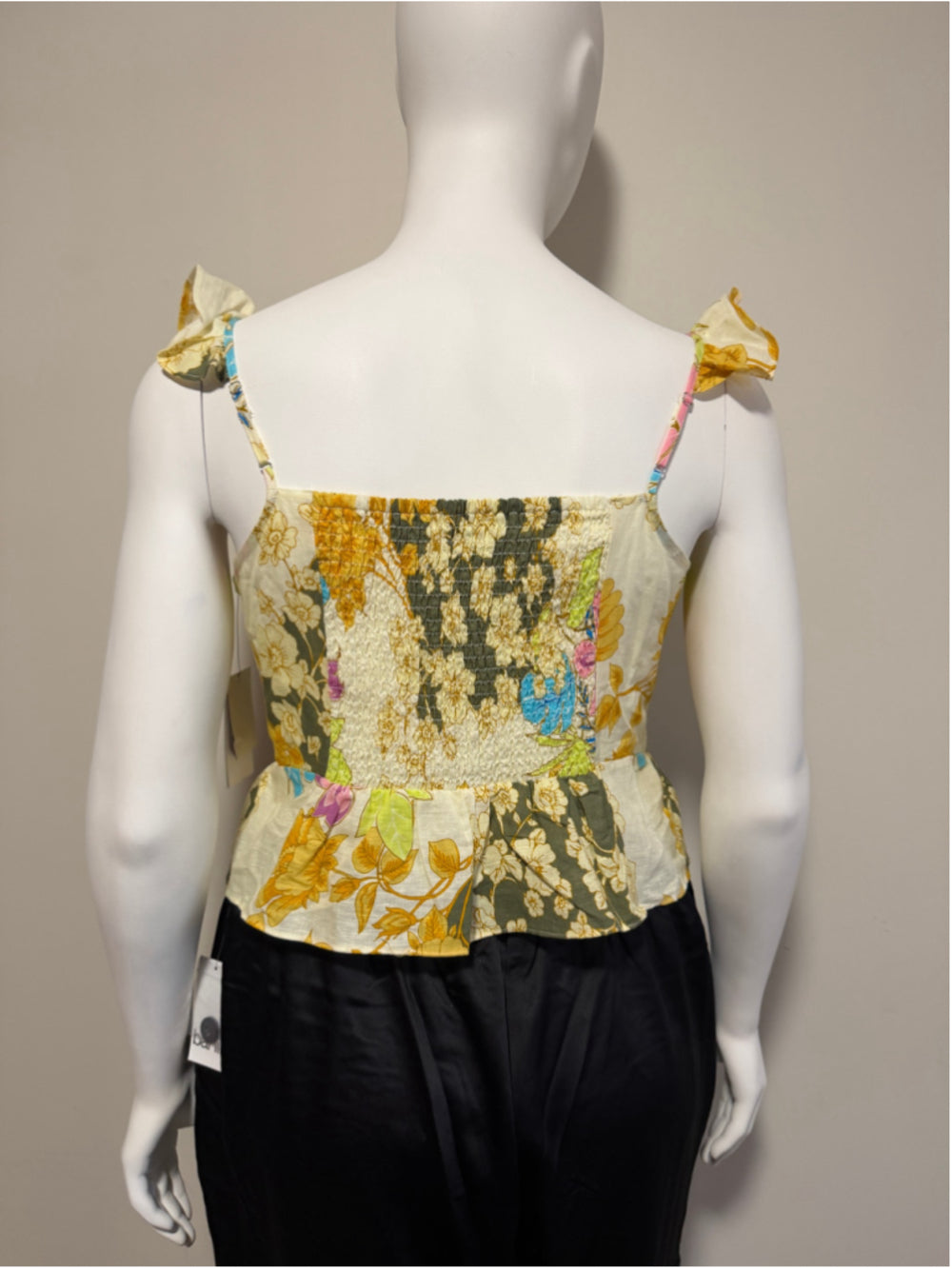 Guess Women's XL Green Floral Smocked Button-Up Peplum Top NWT