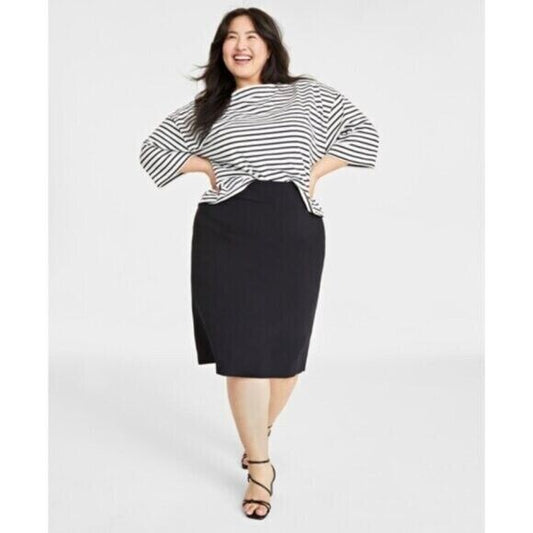 On 34th Plus Size Heavyweight Cotton Black & White Striped Boat-Neck Top NWT.