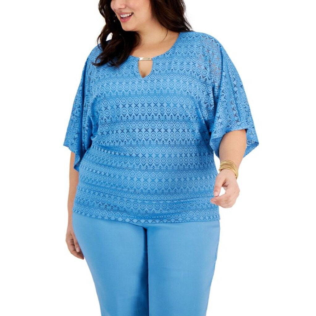 JM Collection Plus Size 3X Light Blue Poncho Top NWT