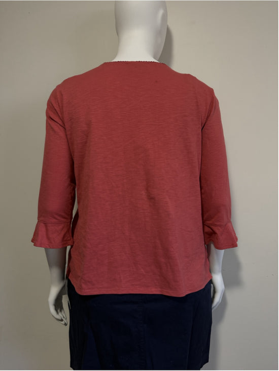 Alfred Dunner Petite Extra Large Red Split Neck Floral Embroidered Top NWT