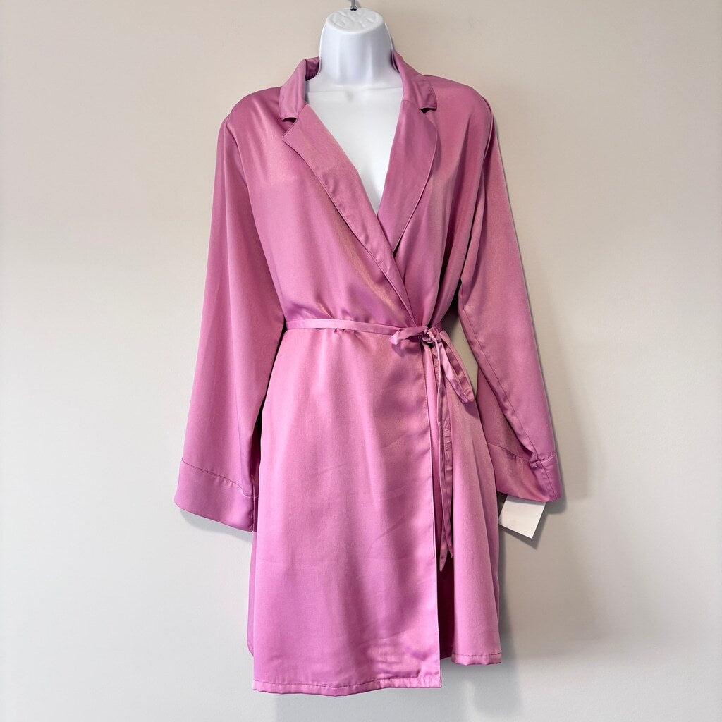 State of Day Women's Luxury Purple Crepe de Chine/ Satin Self-Tie Robe NWT