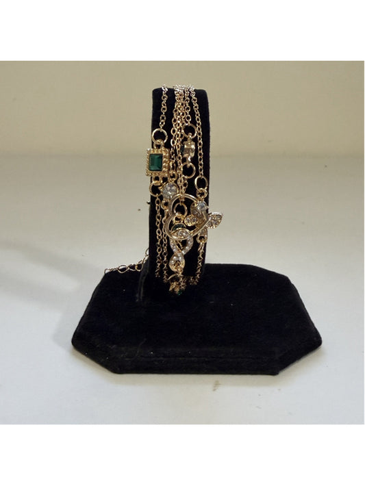 Heart and Butterfly Gold and Green Coloured Bracelet Set w/ Crystals NWT