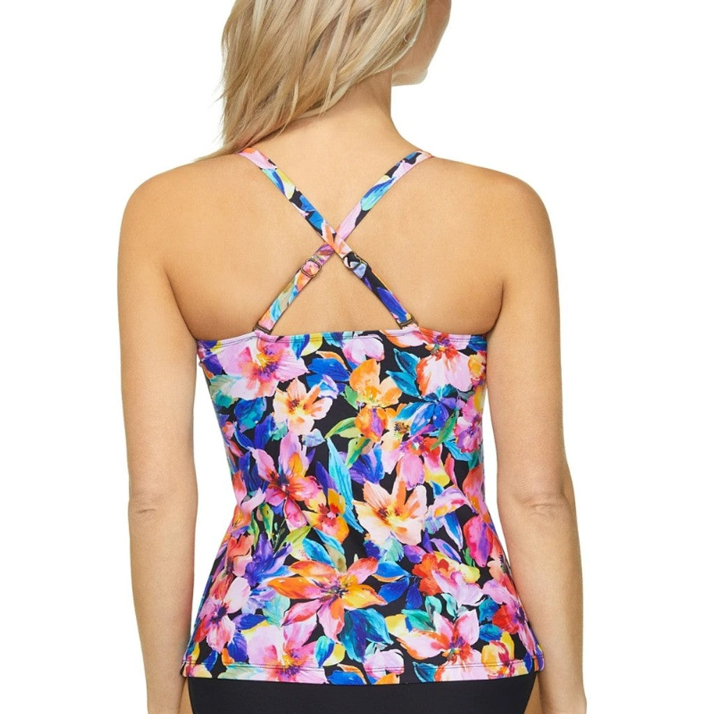 Island Escape Women's 10 Multicolor Tahiti Floral-Print Ruffled Tankini Top NWT