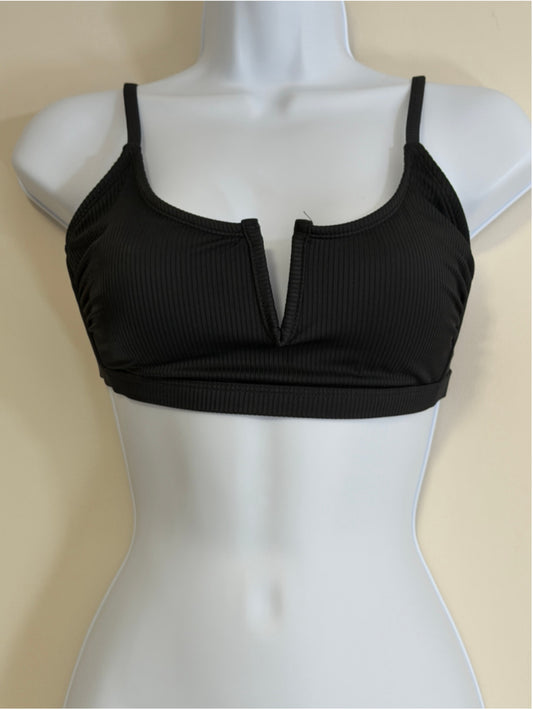 Salt + Cove Size Medium Black V-Wire Ribbed Bralette Bikini Top NWT