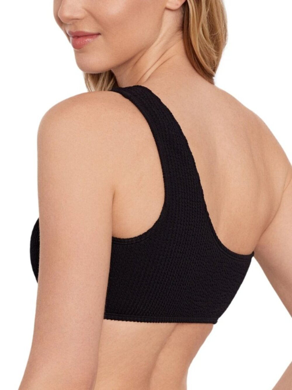 Salt + Cove Size Medium Black One-Shoulder Side-Cinch Bikini Top NWT
