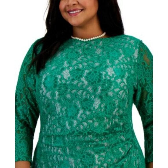 KASPER Plus Size Laurissa Green Lace over Pink Sheath Dress NWT