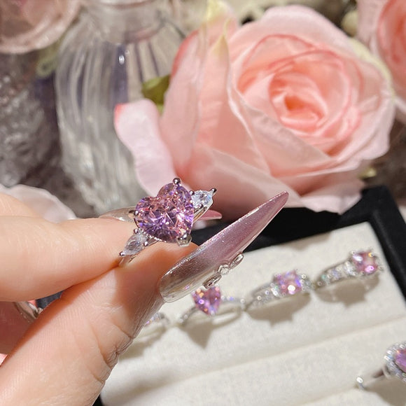 Heart w/ Marquise Side Stones Cubic Zirconia Pink Sapphire Sparkly Ring NWT