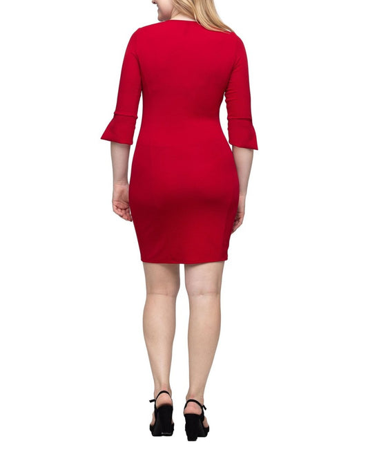 24Seven Comfort Size XL Red Keyhole Neck 3/4 Sleeve Bodycon Mini Dress NWT
