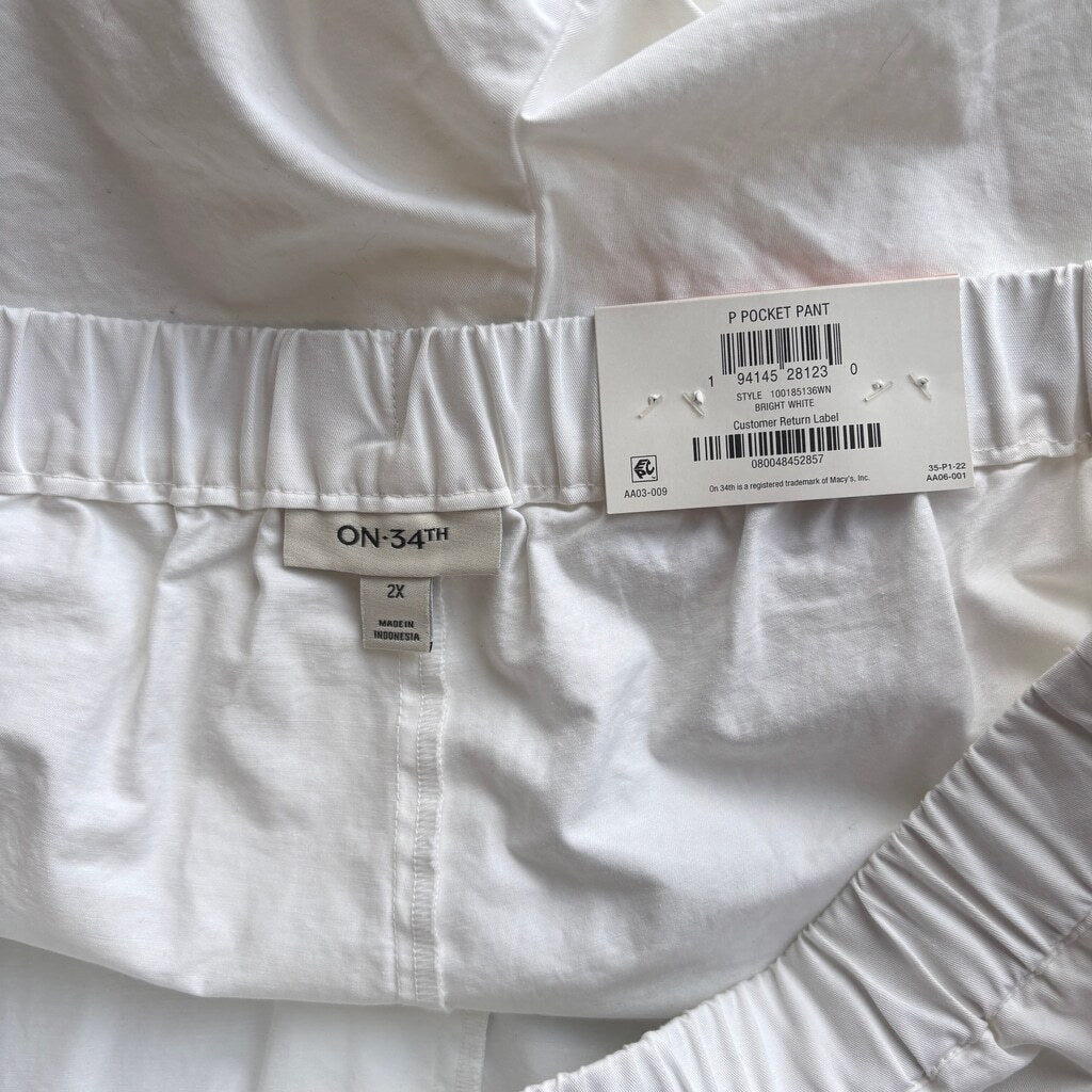 On 34th Women's Plus Size White Elastic-Waist Trendy Utility Pants NWT