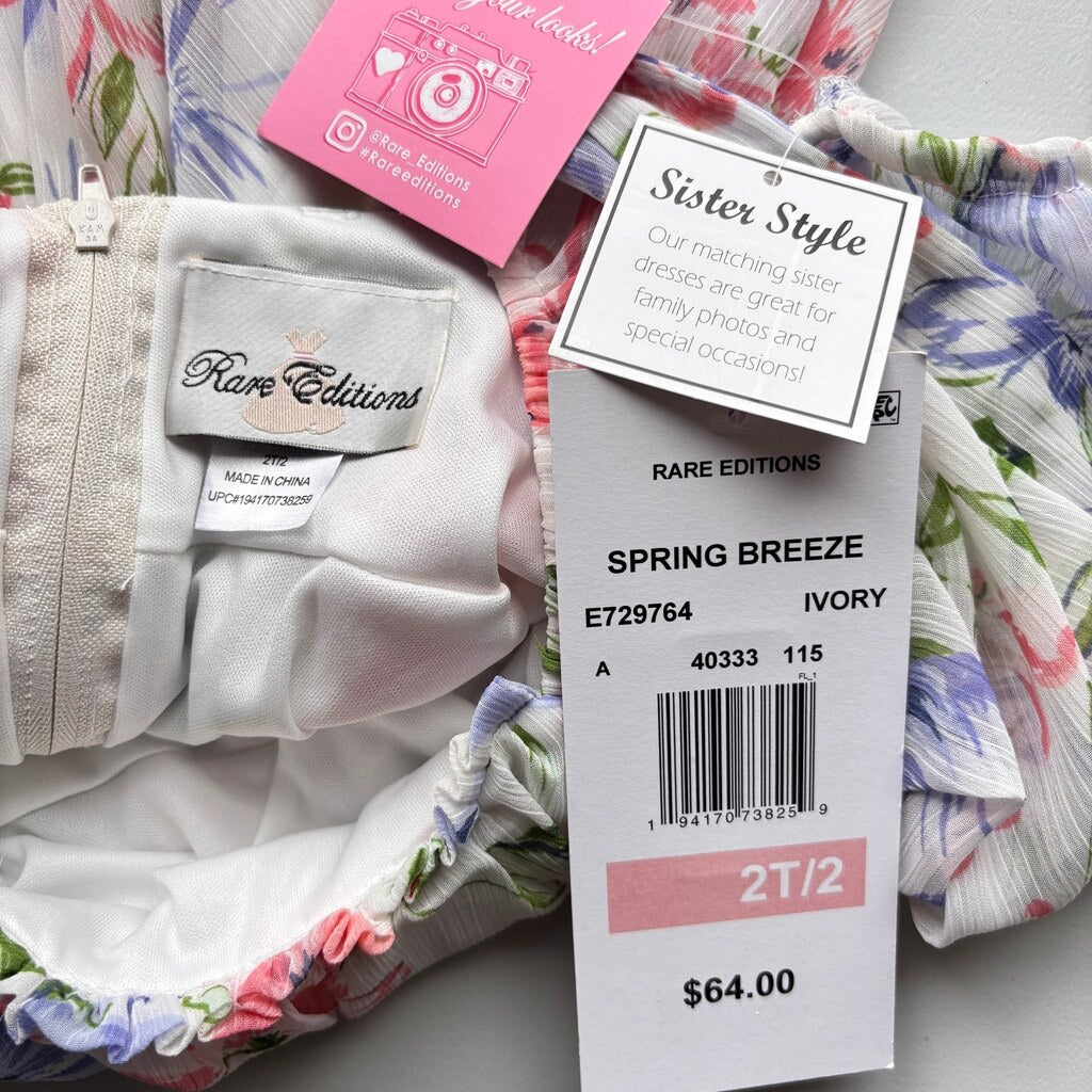 Rare Editions Size 2 Toddler Summer Breeze Floral-Print Chiffon Dress NWT