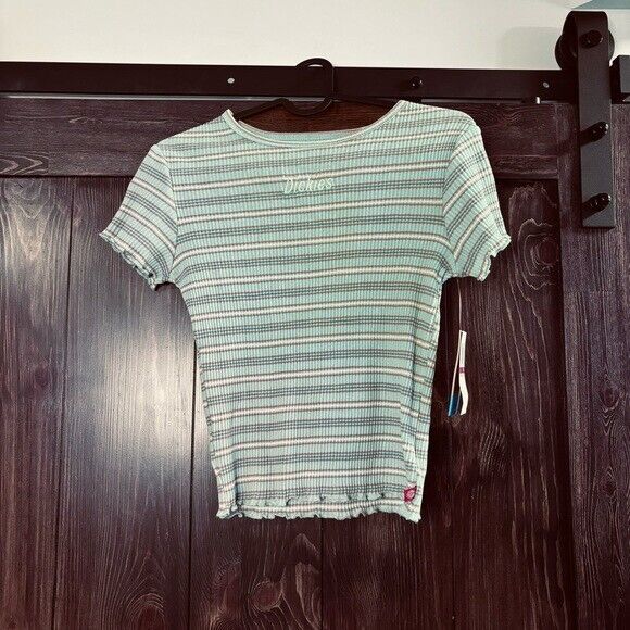Dickies Crop Top Short Sleeve Crew Neck Striped Pattern Cotton Multi Color W XS