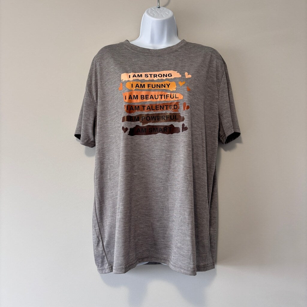 SHEIN Women's Size Large Gray Graphic Tee "I AM.." Empowering Slogan T-Shirt NIB
