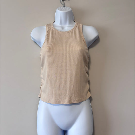 Shein Women's Size Large Beige Ribbed Cropped Tank Top w/ Ruched Sides NIB